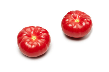 Red fresh tomato isolated on white background.