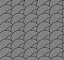Seamless geometric pattern of concentric circles, monotone waves seamless print
