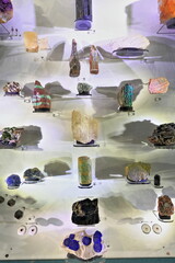 Mineral samples on display in a specimen drawer. Darwin-Australia-144