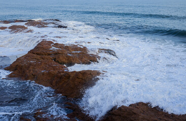 Powerful Waves of the Atlantic Ocean on the Ghana Cape Coast coastline, West Africa