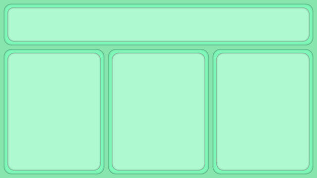 Green Background For Presentation Or Web Design Divided Into Four Sections. The Corners Are Rounded. Paper Cut Style. Minimalism.