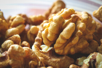 Close up on shelled walnuts