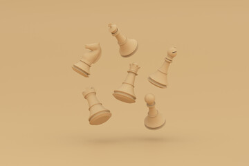 chess pieces on yellow blackground. 3d illustration
