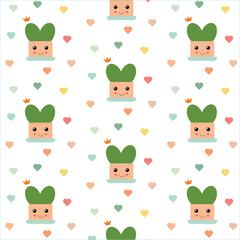 Colorfull seamless pattern with cactus and hearts