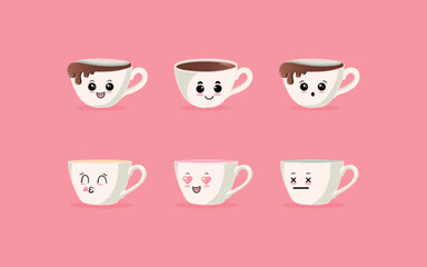 Set of cartoon cup vector illustrations