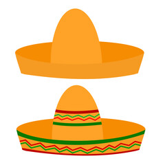Sombrero or mexican hat.Cinco de Mayo holiday and fiesta party.Mexico culture.Cowboy hat.Mariachi musician.Sign, symbol, icon or logo isolated.Flat design.Clipart. Cartoon vector illustration.