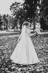 Beautiful luxury bride in elegant white dress