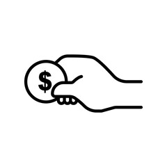 Obraz premium Hand holding dollar icon. icon related to charity, business. Line icon style. Simple design editable