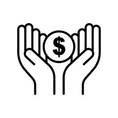 Hand icon with dollar. icon related to charity, International day of charity. Line icon style. Simple design editable