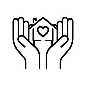 Hand icon with heart in house. icon related to charity, International day of charity. Line icon style. Simple design editable