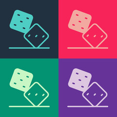 Pop art Game dice icon isolated on color background. Casino gambling. Vector
