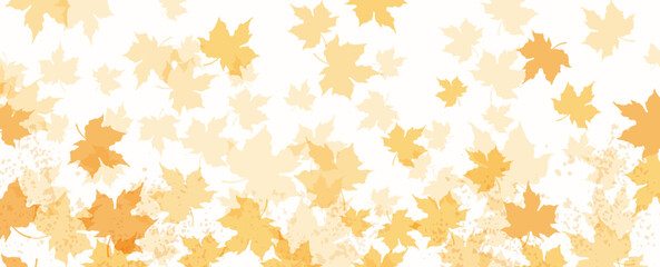 Abstract background with autumn falling leaves.Thanksgiving and Harvest.Vector horizontal banner with yellow maple leaves for wallpaper design, decor, print, interior design, invitation, greeting card