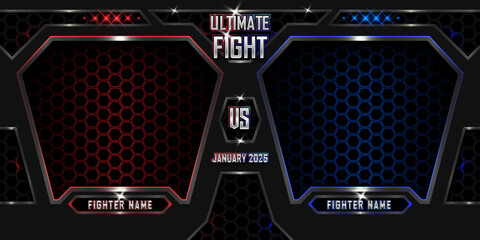 Realistic Ultimate fight sports 3d poster with modern metallic logo for boxing, martial art, muay thai, Wrestling, MMA, kick boxing, street fighting