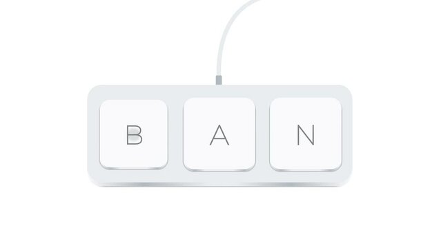 Ban word written with computer buttons over white background