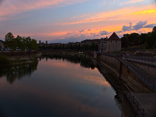 Fototapeta premium Besançon, August 2022 - Visit the beautiful city of Besançon at dusk with a sunset 