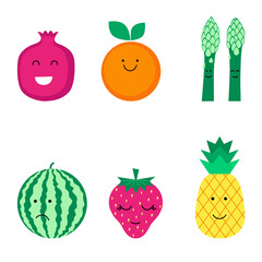 Set of organic fruits, vegetables and berries.