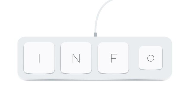 Info word written with computer buttons over white background