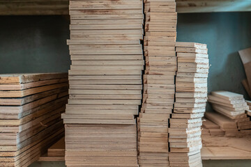 Wood material for the production of furniture in the workshop. Plywood