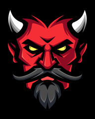 Logo demon, devil, Satan, monster. Halloween art in a flat style. Sport mascot, e-sports label. Vector illustration.