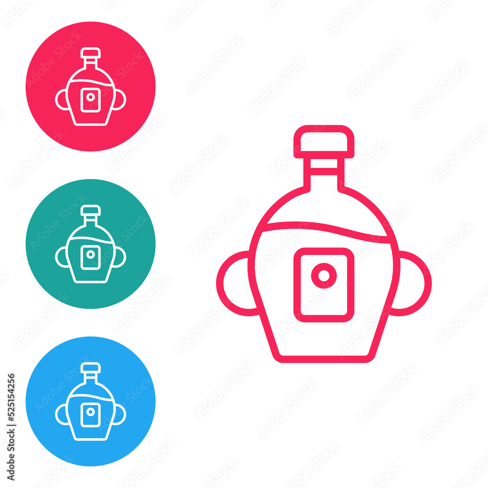 Aufkleber red line bottle of maple syrup icon isolated on white background. set icons in circle buttons. vecto
