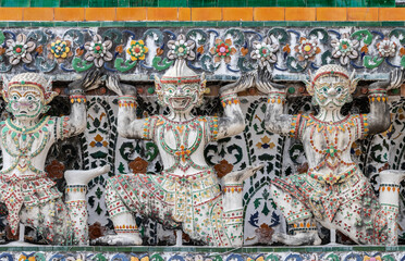 Closed up Demon Guardian statues in Pagoda Wat Arun in Bangkok,Thailand