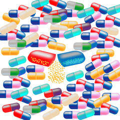 tablets and capsules as background