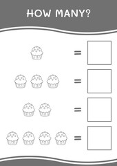 How many of Cupcake, game for children. Vector illustration, printable worksheet