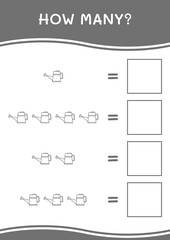 How many of Watering can, game for children. Vector illustration, printable worksheet
