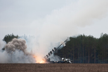 Fototapeta na wymiar Launch of military missiles