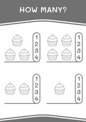 Obraz premium How many of Cupcake, game for children. Vector illustration, printable worksheet