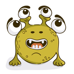 A green monster with four eyes and two paws. Isolated alien. A cartoon character.  