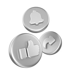 Like share and subscribe icons. 3D element.