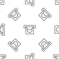 Grey line ATM - Automated teller machine and money icon isolated seamless pattern on white background. Vector