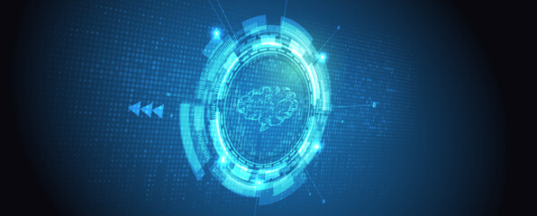 Abstract Artificial intelligence. Cloud computing. Machine learning. Technology web background. Virtual concept