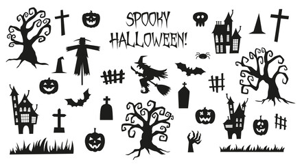 Fototapeta na wymiar Set of silhouettes for Halloween on a white background. Vector illustration