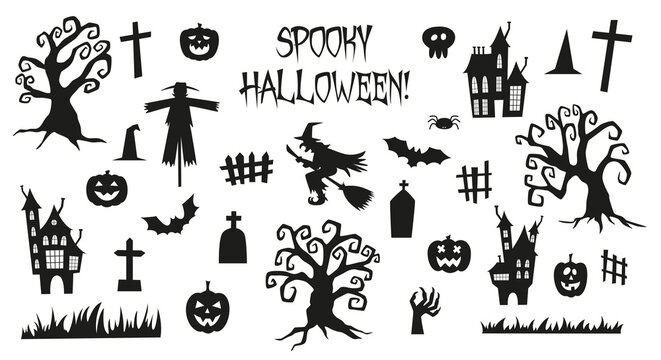 Set of silhouettes for Halloween on a white background. Vector illustration