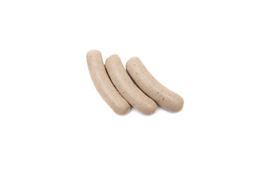 Raw bratwurst, german sausage. Isolated on white background. In the Franconian and Thuringian counties, the Bratwurst has a strong tradition and is considered a very special dish in these areas.