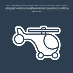 Blue line Helicopter aircraft vehicle icon isolated on blue background. Vector
