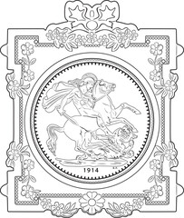 gold sovereign coin 1914 line black design handmade silhouette black design