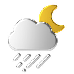 Rainy at night. 3D weather icon. 3D climate icon. 3D element.