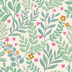 Vector hand drawn leaves seamless pattern. Abstract trendy floral background. Repeatable texture.