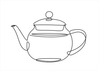 Continuous one single line drawing of teapot with tea