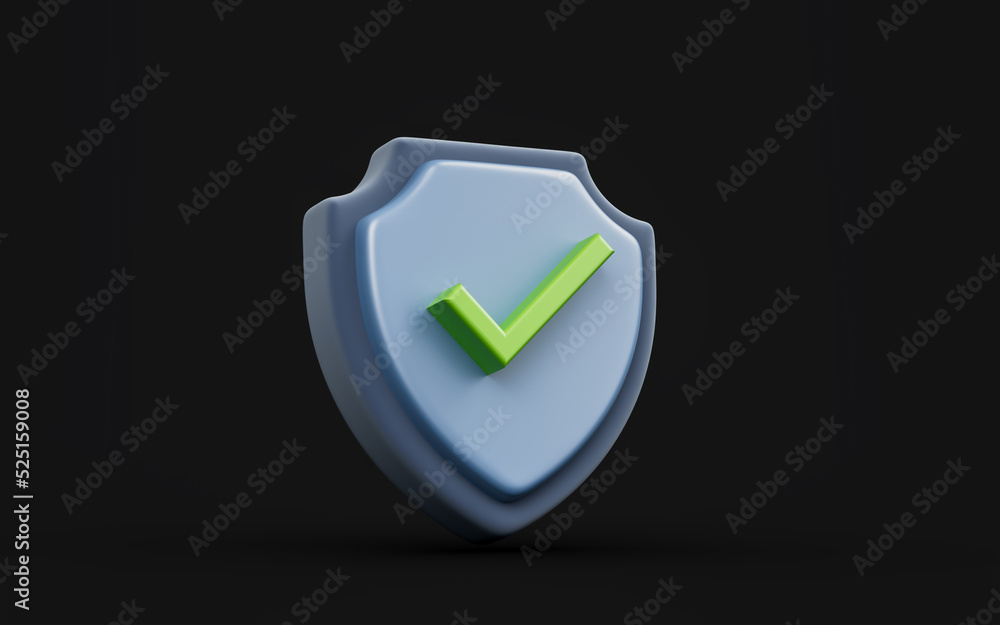 Poster security shield check mark sign on dark background 3d render concept for privacy protection