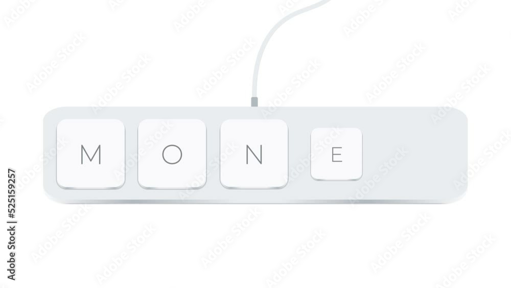 Poster money word written with computer buttons over white background