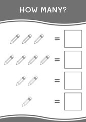 How many of Pencil, game for children. Vector illustration, printable worksheet