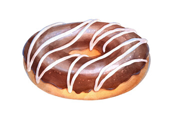 Watercolor vector illustration of Chocolate Donut 