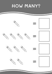 How many of Pencil, game for children. Vector illustration, printable worksheet