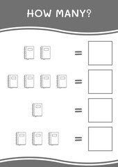 How many of Notebook, game for children. Vector illustration, printable worksheet