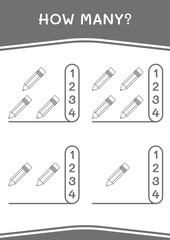 How many of Pencil, game for children. Vector illustration, printable worksheet