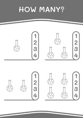 How many of Chemistry flask, game for children. Vector illustration, printable worksheet